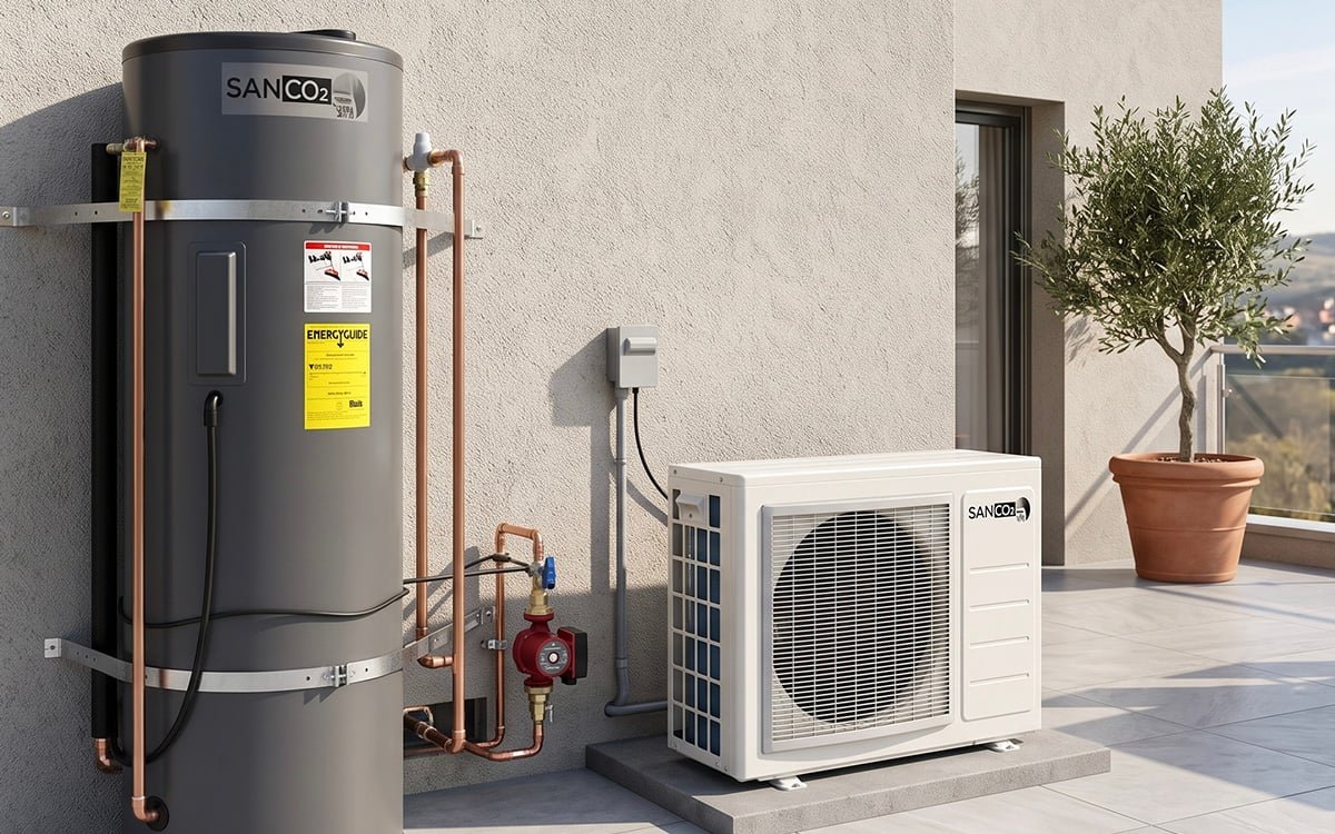 Heat-pump water heater system with outdoor compressor unit